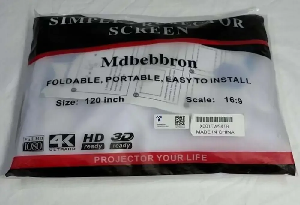 Mdbebbron 120 Inch Foldable Portable Projector Screen, 16:9 HD 4K Ready